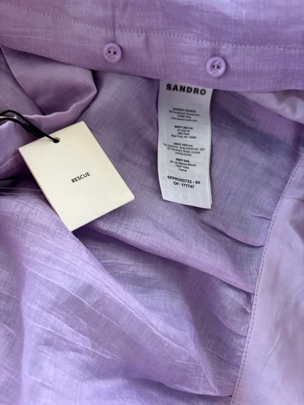 Sandro Lavender Cropped Bodice Mini Shirt Dress size 38 - Picture 10 of 10
